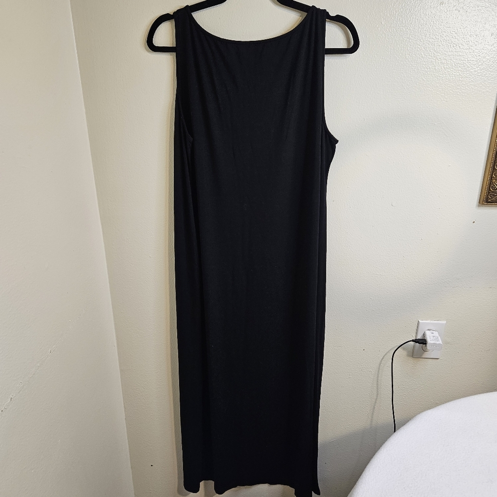 Eileen Fisher Classic Flowy Maxi Sleeveless Black Dress Size XL - Picture 3 of 9